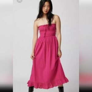 UO Smoched Pink Strapless Dress